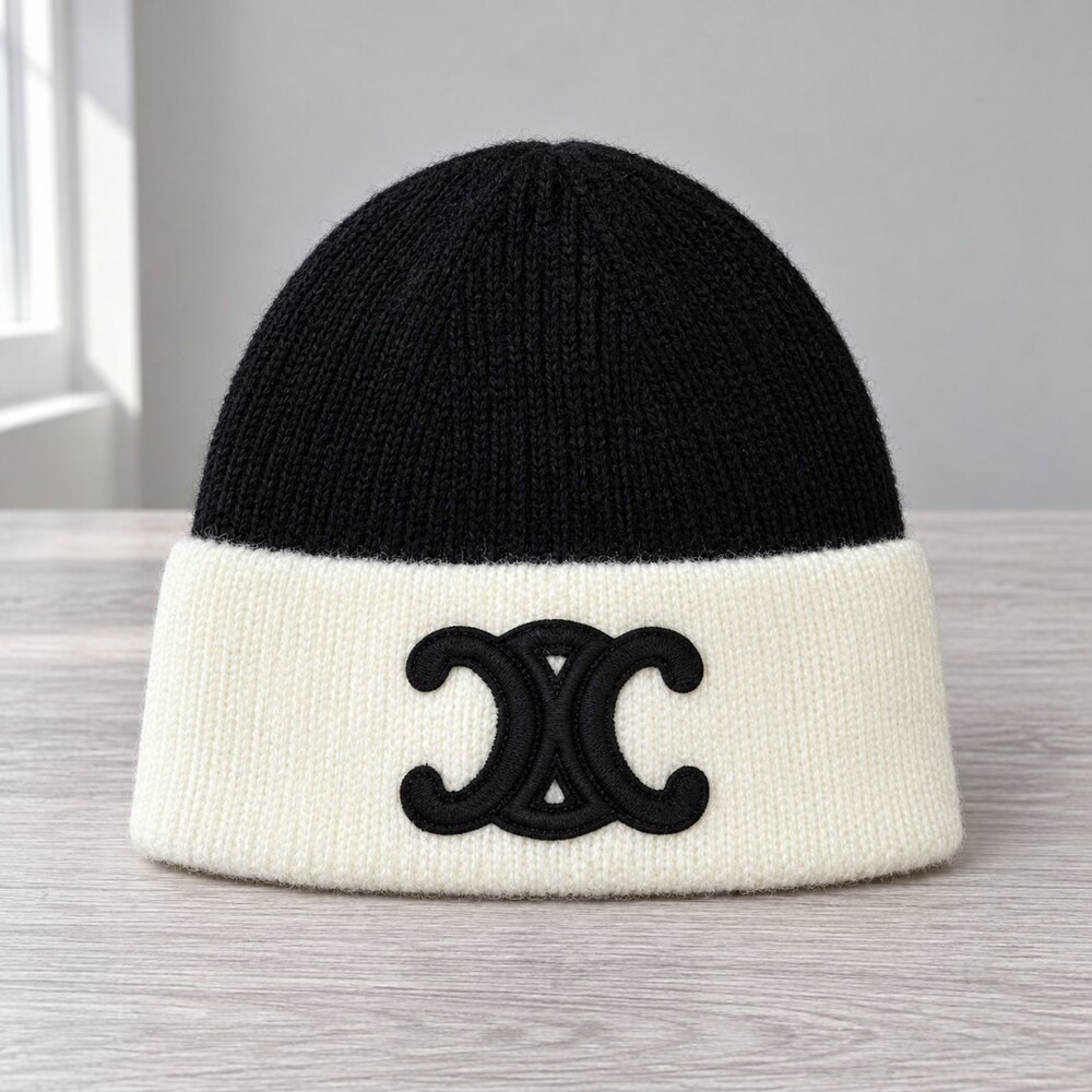 CELINE Triomphe Two Tone Knit Beanie - Picture 1 of 6
